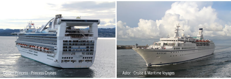 Golden Princess van Princess Cruises en Astor van Cruise & 

Maritime Voyages